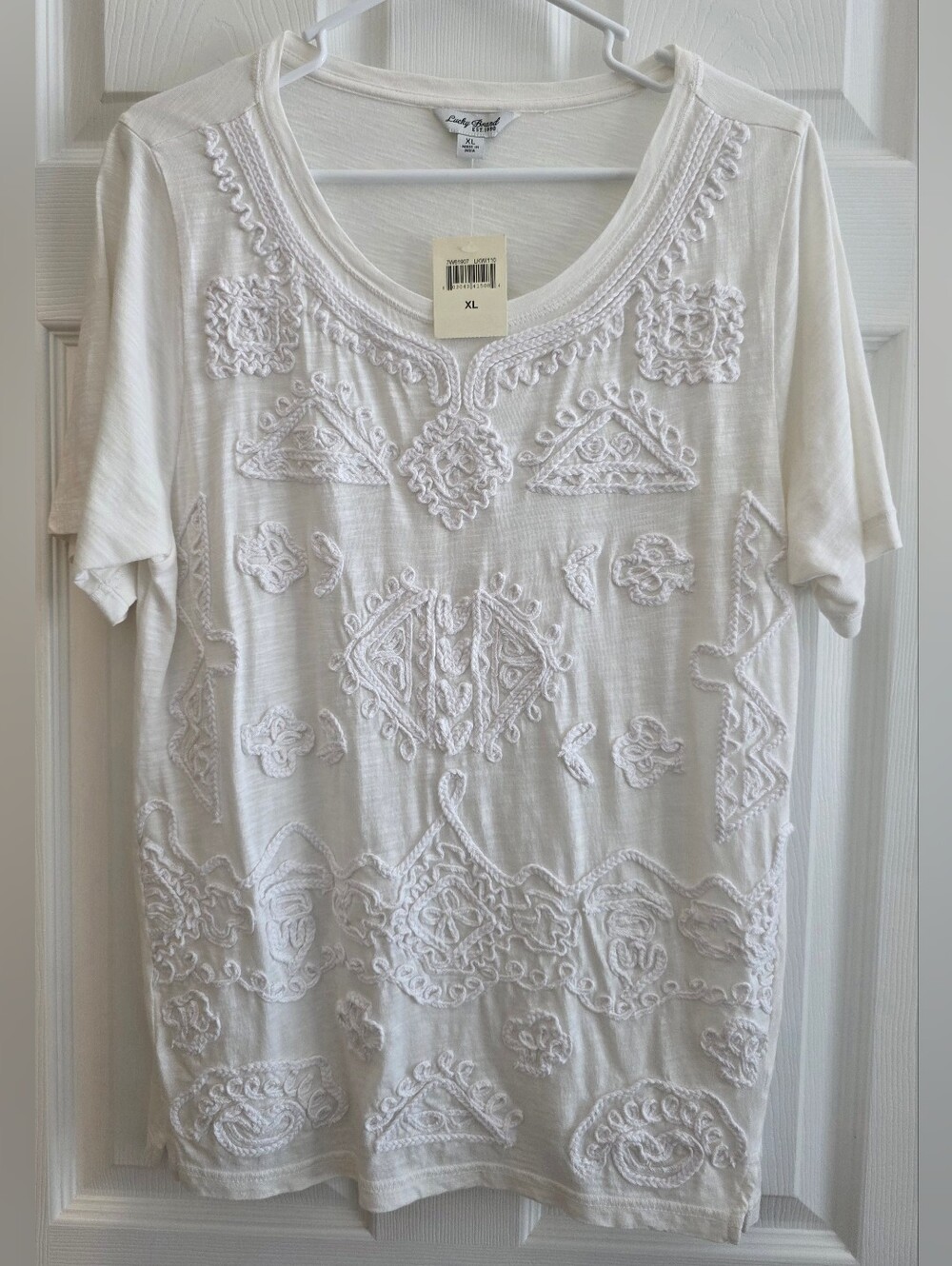 Lucky Brand NWT XL White Embroidered T-Shirt